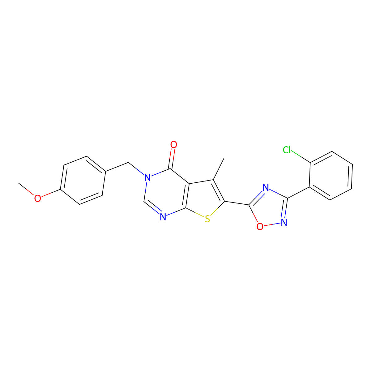 6-(3-(2-chlorophenyl)-1,2,4-oxadiazol-5-yl)-3-(4-methoxybenzyl)-5-methylthieno[2,3-d]pyrimidin-4(3H)-one molecular structure, CAS 1326806-46-5