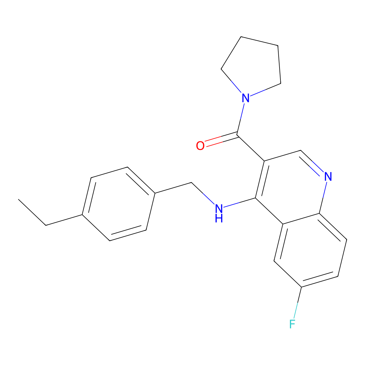 (4-((4-Ethylbenzyl)amino)-6-fluoroquinolin-3-yl)(pyrrolidin-1-yl)methanone molecular structure, CAS 1326806-75-0