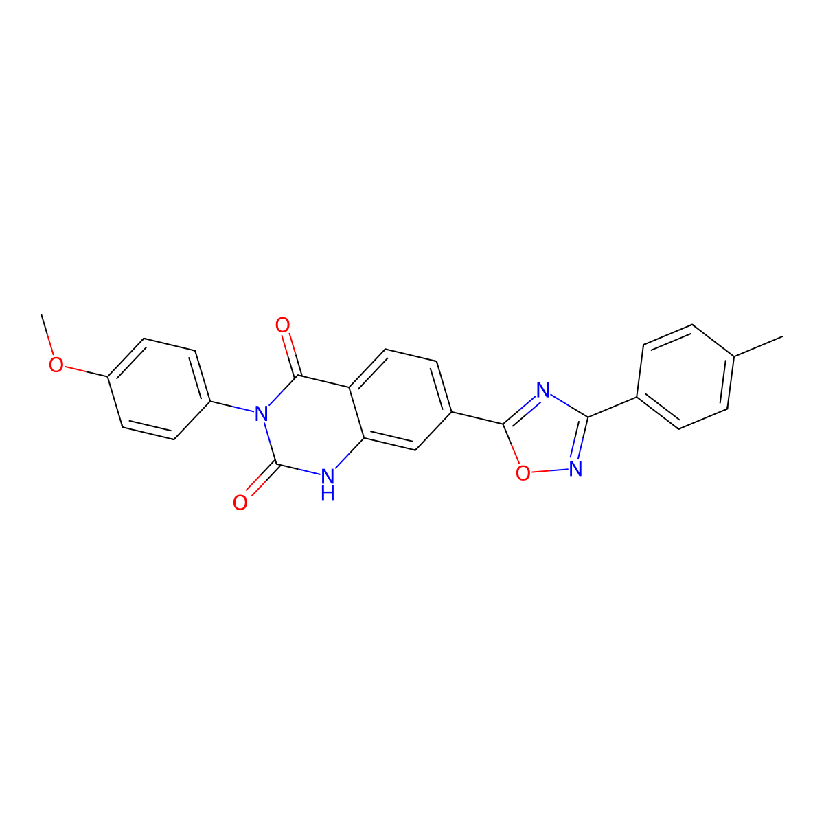 3-(4-methoxyphenyl)-7-(3-(p-tolyl)-1,2,4-oxadiazol-5-yl)quinazoline-2,4(1H,3H)-dione molecular structure, CAS 1326807-14-0