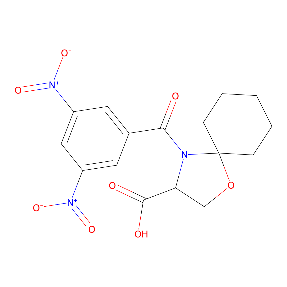 4-(3,5-Dinitrobenzoyl)-1-oxa-4-azaspiro[4.5]decane-3-carboxylic acid molecular structure, CAS 1326808-26-7