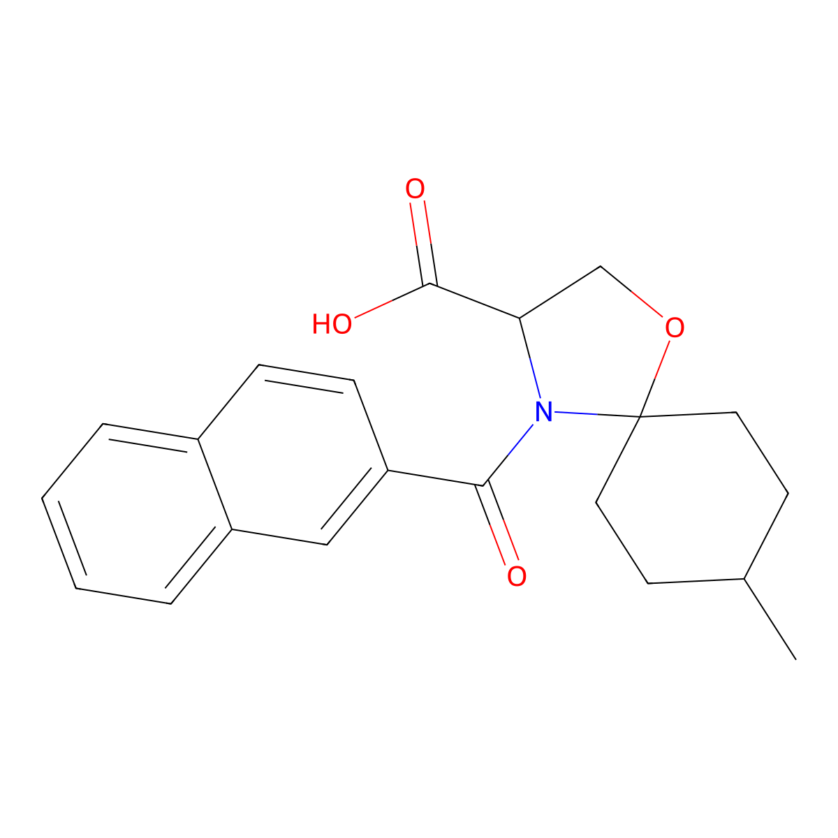 8-Methyl-4-(naphthalene-2-carbonyl)-1-oxa-4-azaspiro[4.5]decane-3-carboxylic acid molecular structure, CAS 1326808-30-3