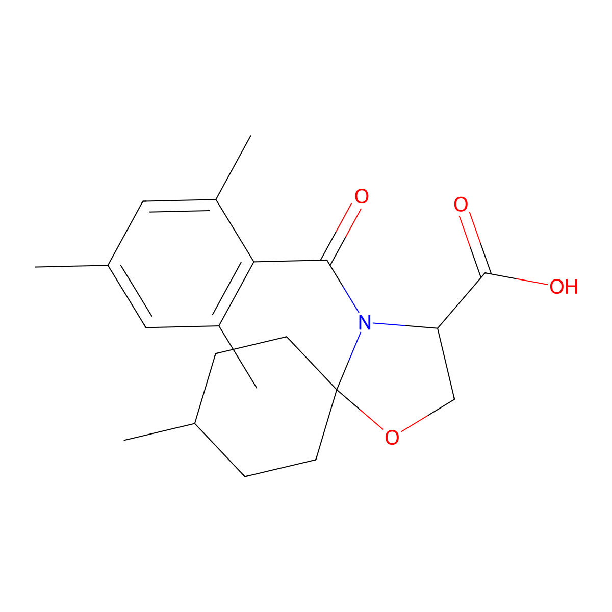 8-Methyl-4-(2,4,6-trimethylbenzoyl)-1-oxa-4-azaspiro[4.5]decane-3-carboxylic acid molecular structure, CAS 1326808-32-5