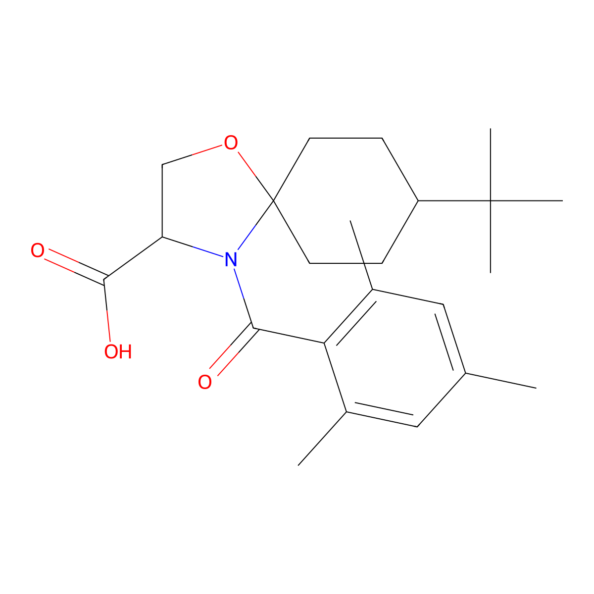 8-tert-Butyl-4-(2,4,6-trimethylbenzoyl)-1-oxa-4-azaspiro[4.5]decane-3-carboxylic acid molecular structure, CAS 1326808-52-9