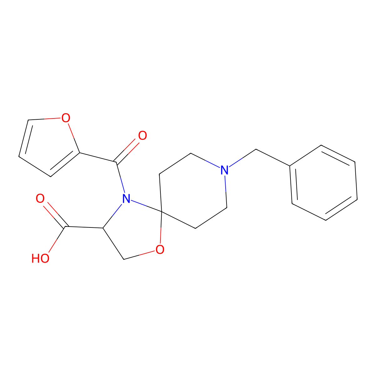 8-Benzyl-4-(furan-2-carbonyl)-1-oxa-4,8-diazaspiro[4.5]decane-3-carboxylic acid molecular structure, CAS 1326808-53-0