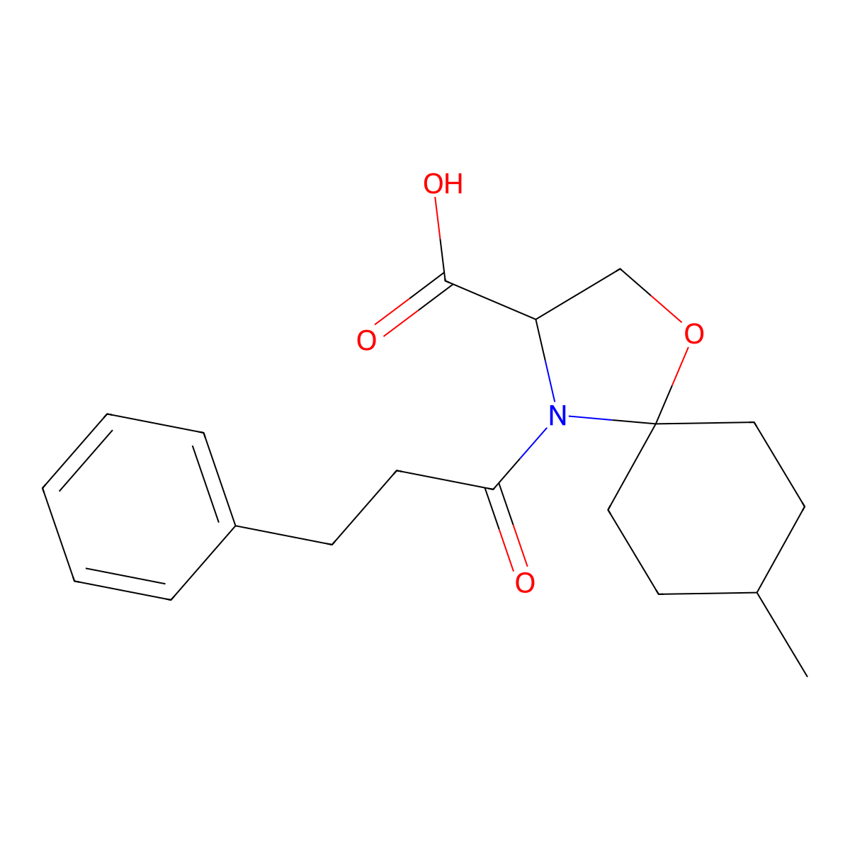8-Methyl-4-(3-phenylpropanoyl)-1-oxa-4-azaspiro[4.5]decane-3-carboxylic acid molecular structure, CAS 1326808-58-5