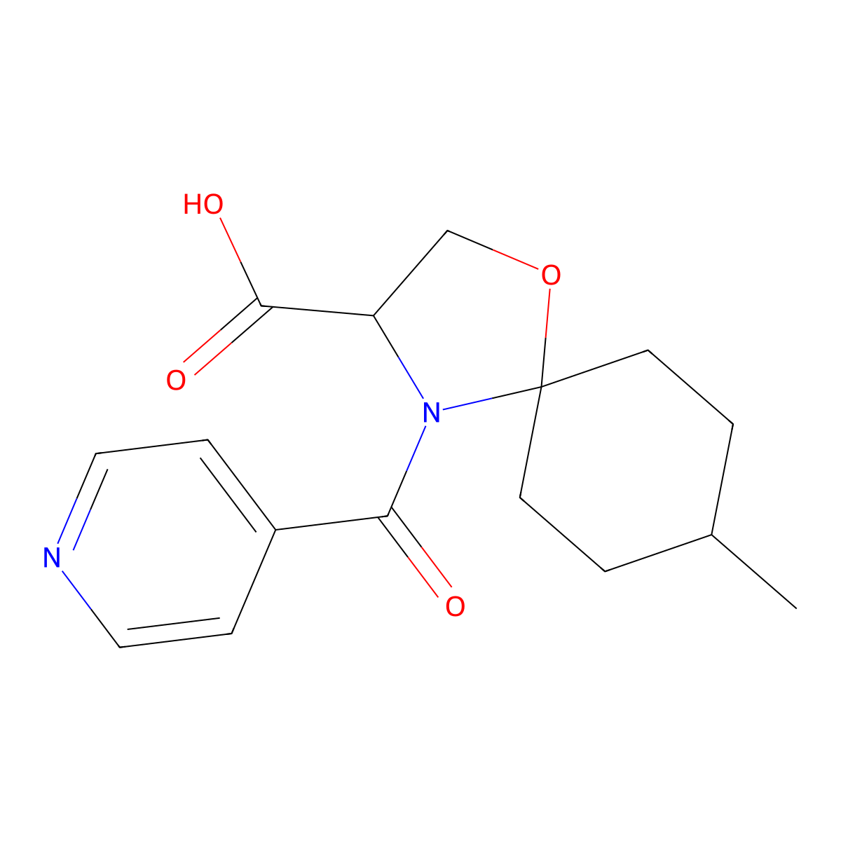 8-Methyl-4-(pyridine-4-carbonyl)-1-oxa-4-azaspiro[4.5]decane-3-carboxylic acid molecular structure, CAS 1326808-59-6