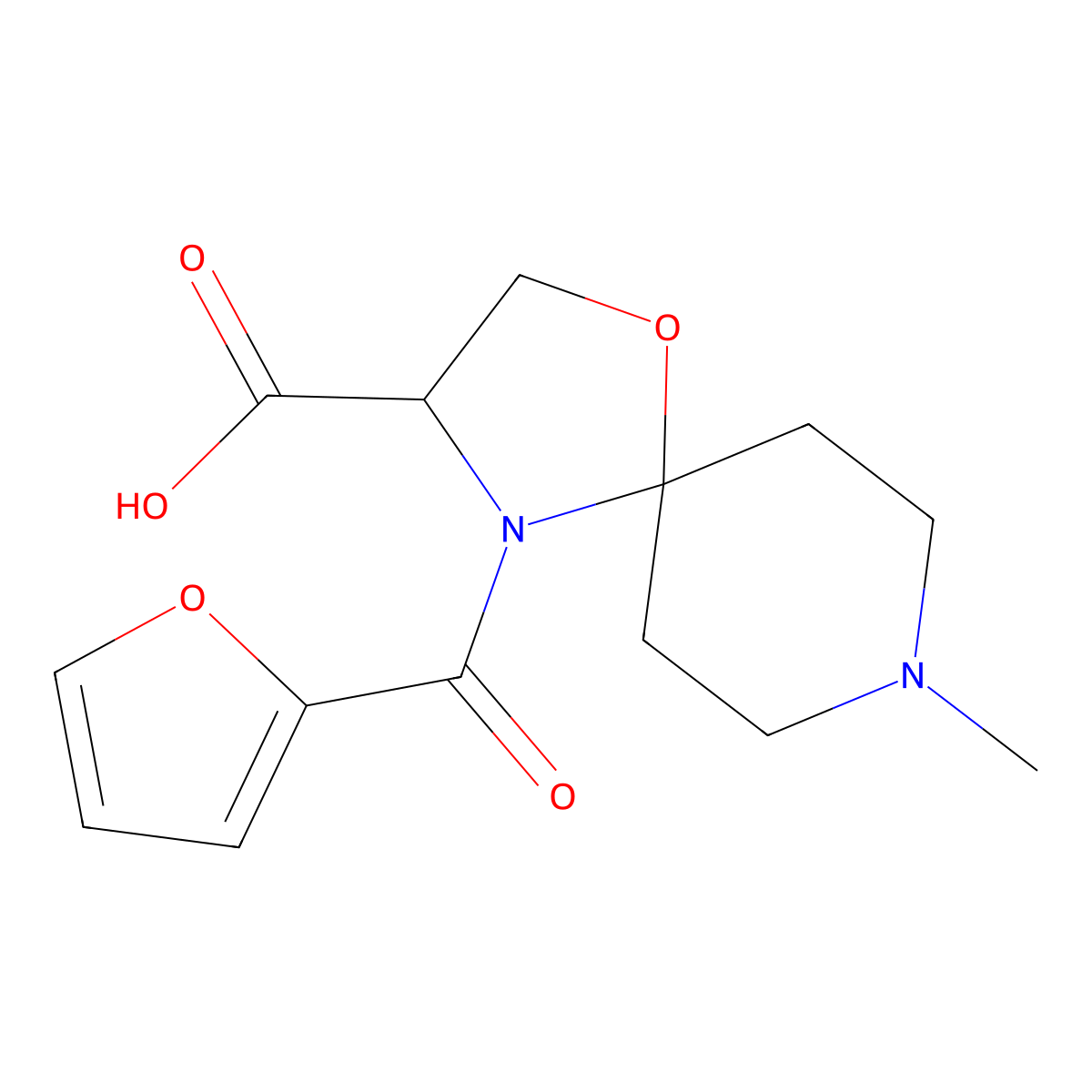 4-(Furan-2-carbonyl)-8-methyl-1-oxa-4,8-diazaspiro[4.5]decane-3-carboxylic acid molecular structure, CAS 1326808-60-9