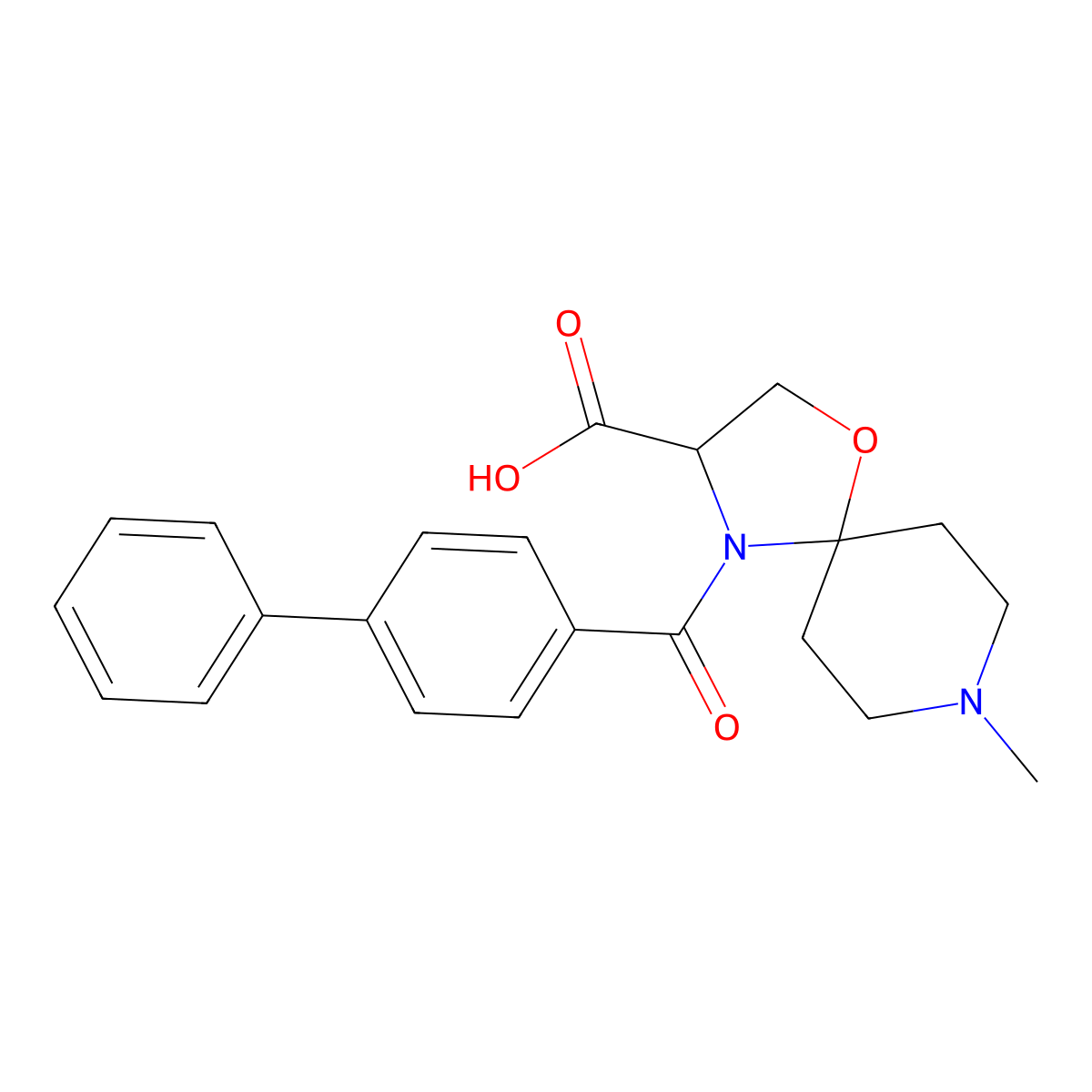 4-{[1,1'-Biphenyl]-4-carbonyl}-8-methyl-1-oxa-4,8-diazaspiro[4.5]decane-3-carboxylic acid molecular structure, CAS 1326808-63-2