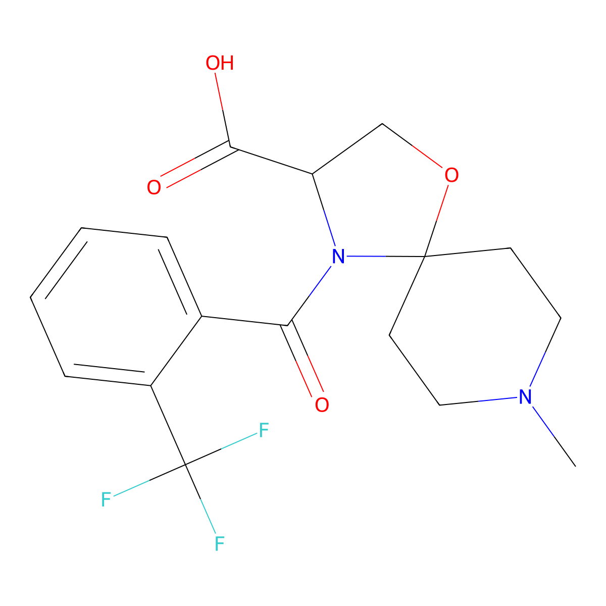 8-Methyl-4-[2-(trifluoromethyl)benzoyl]-1-oxa-4,8-diazaspiro[4.5]decane-3-carboxylic acid molecular structure, CAS 1326808-64-3
