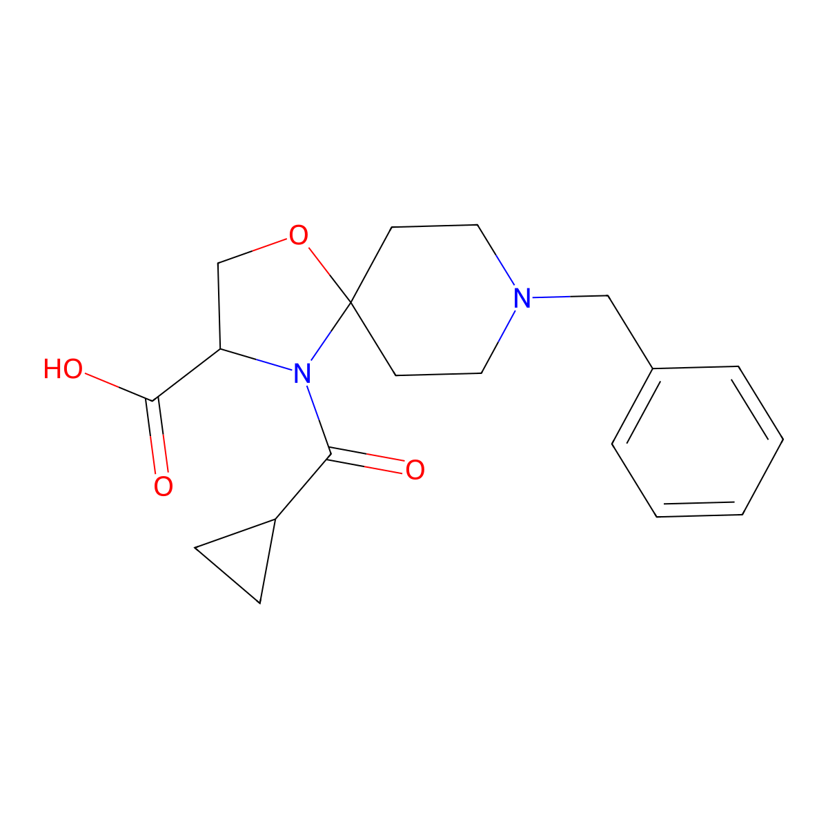 8-Benzyl-4-cyclopropanecarbonyl-1-oxa-4,8-diazaspiro[4.5]decane-3-carboxylic acid molecular structure, CAS 1326808-85-8