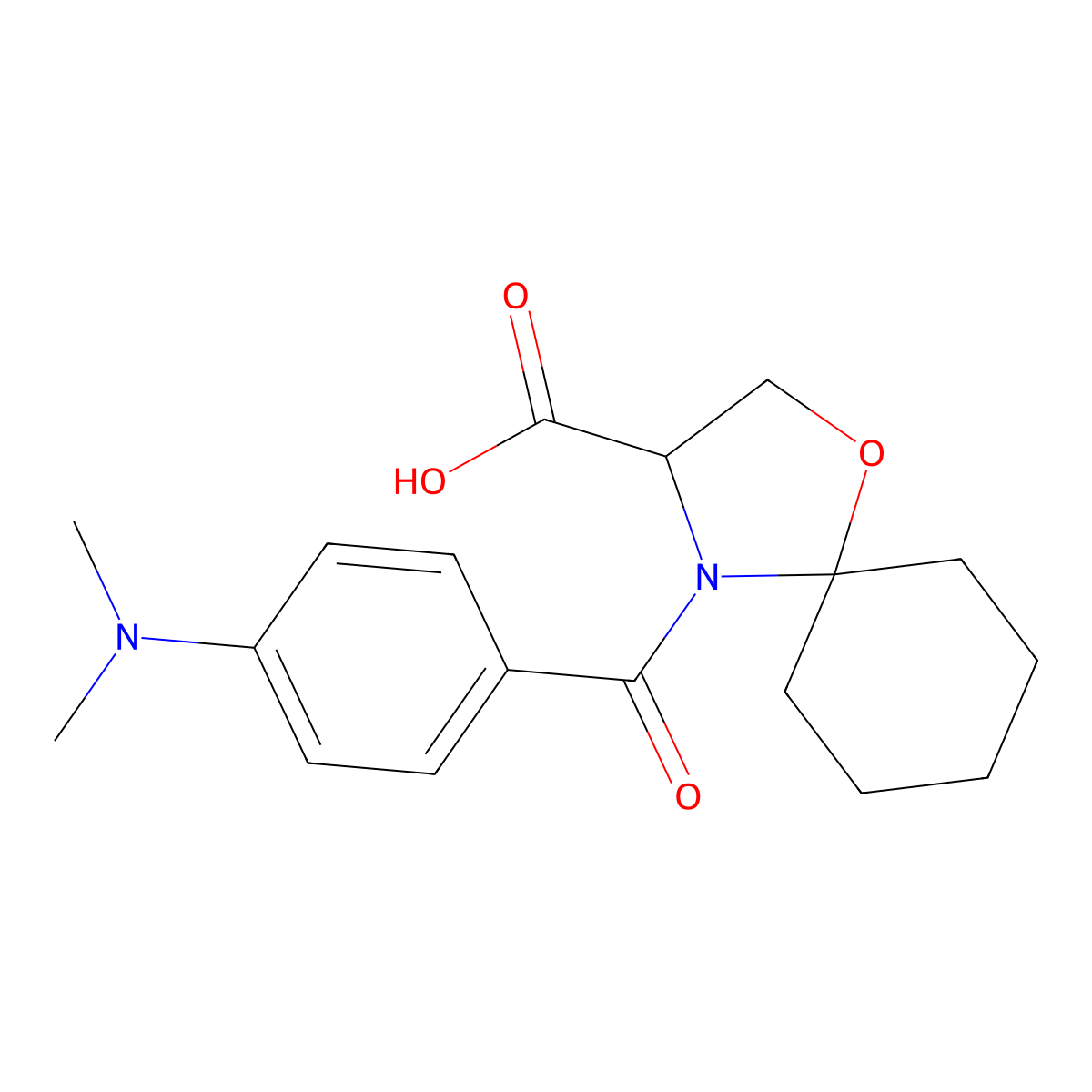 4-[4-(Dimethylamino)benzoyl]-1-oxa-4-azaspiro[4.5]decane-3-carboxylic acid molecular structure, CAS 1326808-88-1