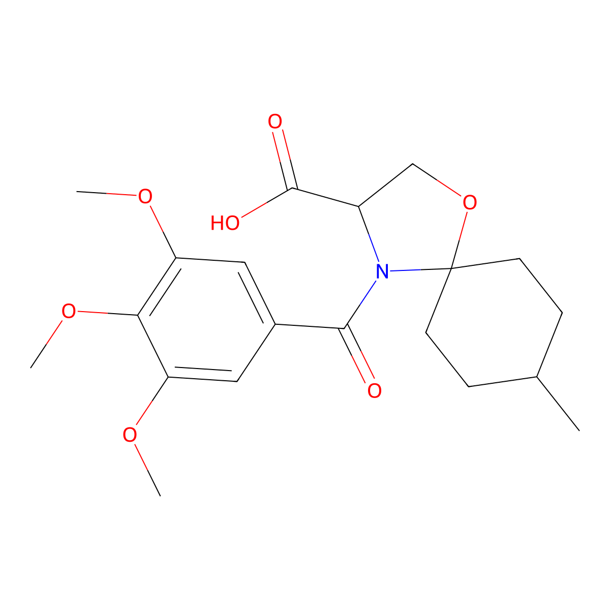 8-Methyl-4-(3,4,5-trimethoxybenzoyl)-1-oxa-4-azaspiro[4.5]decane-3-carboxylic acid molecular structure, CAS 1326808-95-0