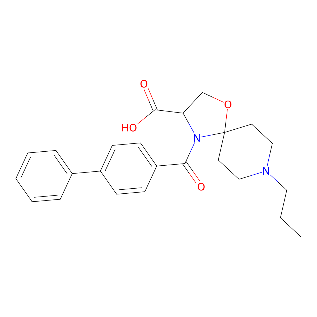 4-{[1,1'-Biphenyl]-4-carbonyl}-8-propyl-1-oxa-4,8-diazaspiro[4.5]decane-3-carboxylic acid molecular structure, CAS 1326809-08-8