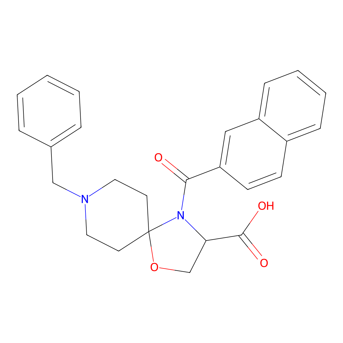 8-Benzyl-4-(naphthalene-2-carbonyl)-1-oxa-4,8-diazaspiro[4.5]decane-3-carboxylic acid molecular structure, CAS 1326809-22-6