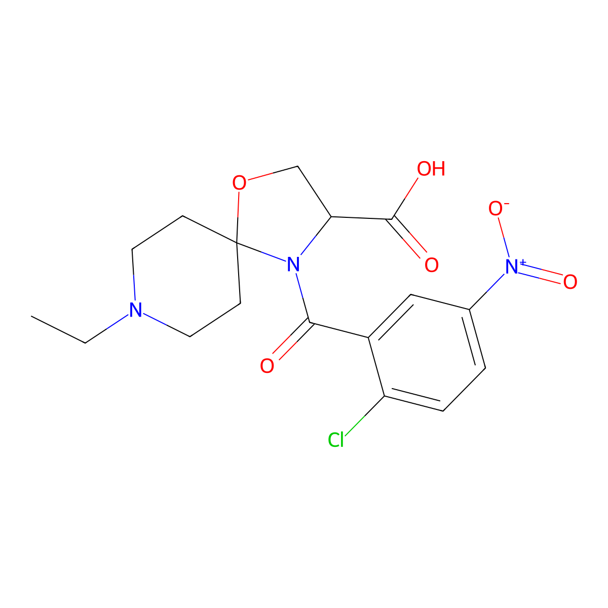 4-(2-Chloro-5-nitrobenzoyl)-8-ethyl-1-oxa-4,8-diazaspiro[4.5]decane-3-carboxylic acid molecular structure, CAS 1326809-42-0