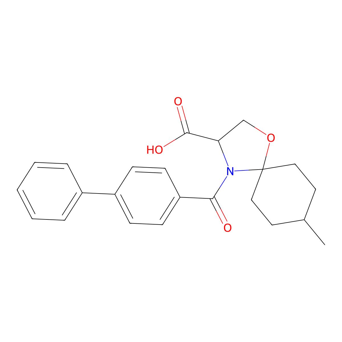 4-{[1,1'-Biphenyl]-4-carbonyl}-8-methyl-1-oxa-4-azaspiro[4.5]decane-3-carboxylic acid molecular structure, CAS 1326809-54-4