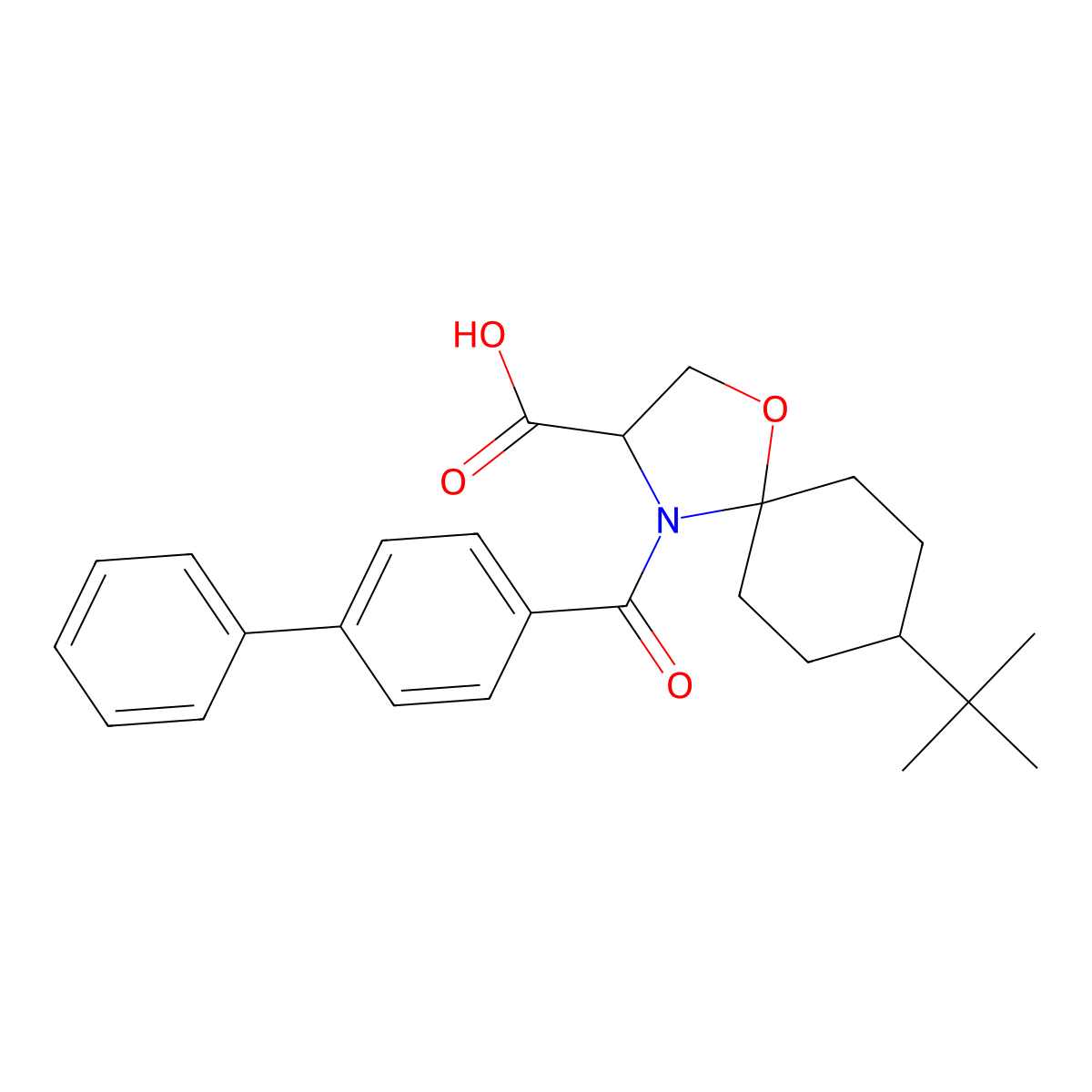 8-tert-Butyl-4-(4-phenylbenzoyl)-1-oxa-4-azaspiro[4.5]decane-3-carboxylic acid molecular structure, CAS 1326809-75-9