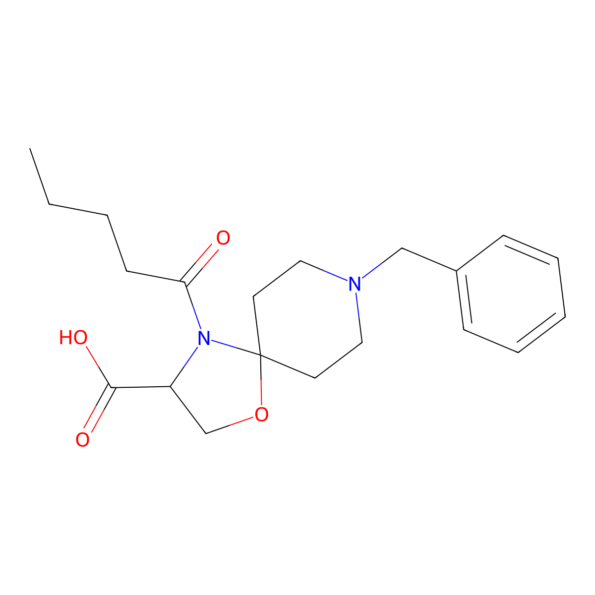 8-Benzyl-4-pentanoyl-1-oxa-4,8-diazaspiro[4.5]decane-3-carboxylic acid molecular structure, CAS 1326809-84-0