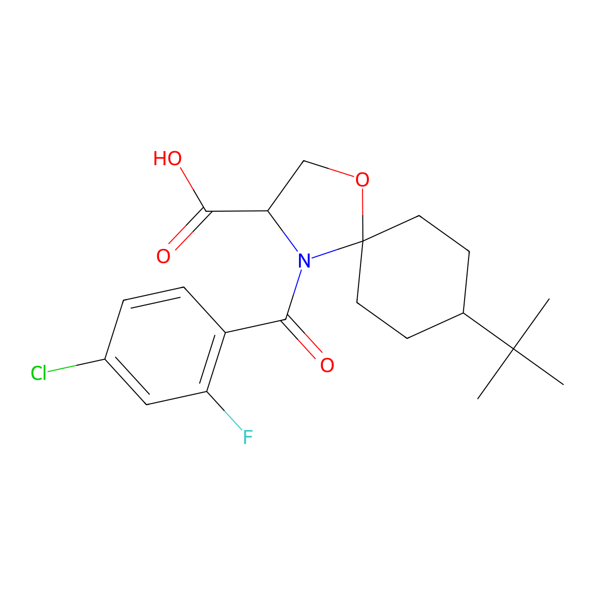 8-tert-Butyl-4-(4-chloro-2-fluorobenzoyl)-1-oxa-4-azaspiro[4.5]decane-3-carboxylic acid molecular structure, CAS 1326809-87-3