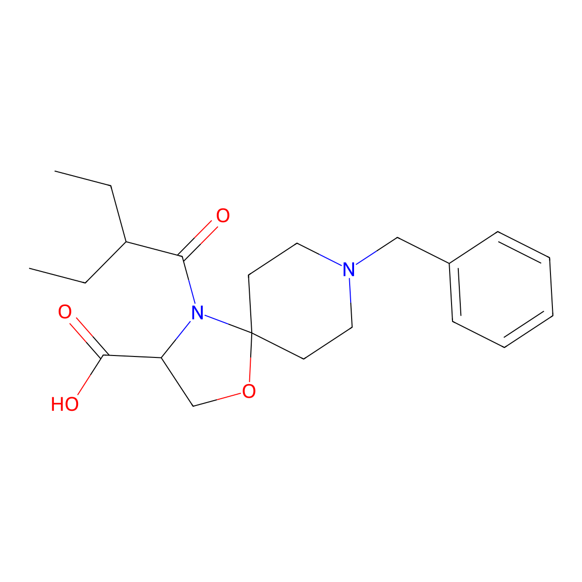 8-Benzyl-4-(2-ethylbutanoyl)-1-oxa-4,8-diazaspiro[4.5]decane-3-carboxylic acid molecular structure, CAS 1326809-95-3