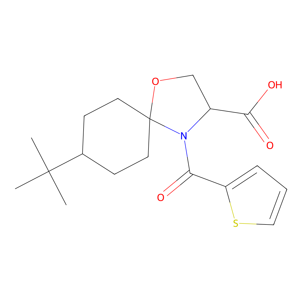 8-tert-Butyl-4-(thiophene-2-carbonyl)-1-oxa-4-azaspiro[4.5]decane-3-carboxylic acid molecular structure, CAS 1326809-96-4