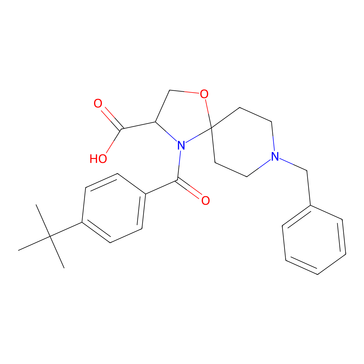 8-Benzyl-4-(4-tert-butylbenzoyl)-1-oxa-4,8-diazaspiro[4.5]decane-3-carboxylic acid molecular structure, CAS 1326809-98-6
