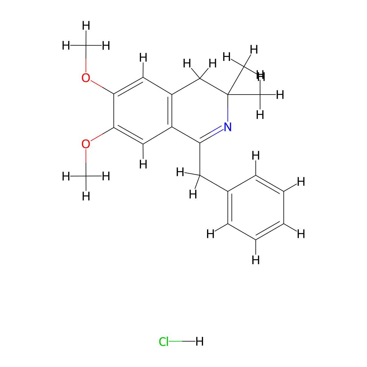 Isoquinoline, 3,4-dihydro-6,7-dimethoxy-3,3-dimethyl-1-(phenylmethyl)-, hydrochloride molecular structure, CAS 132681-00-6