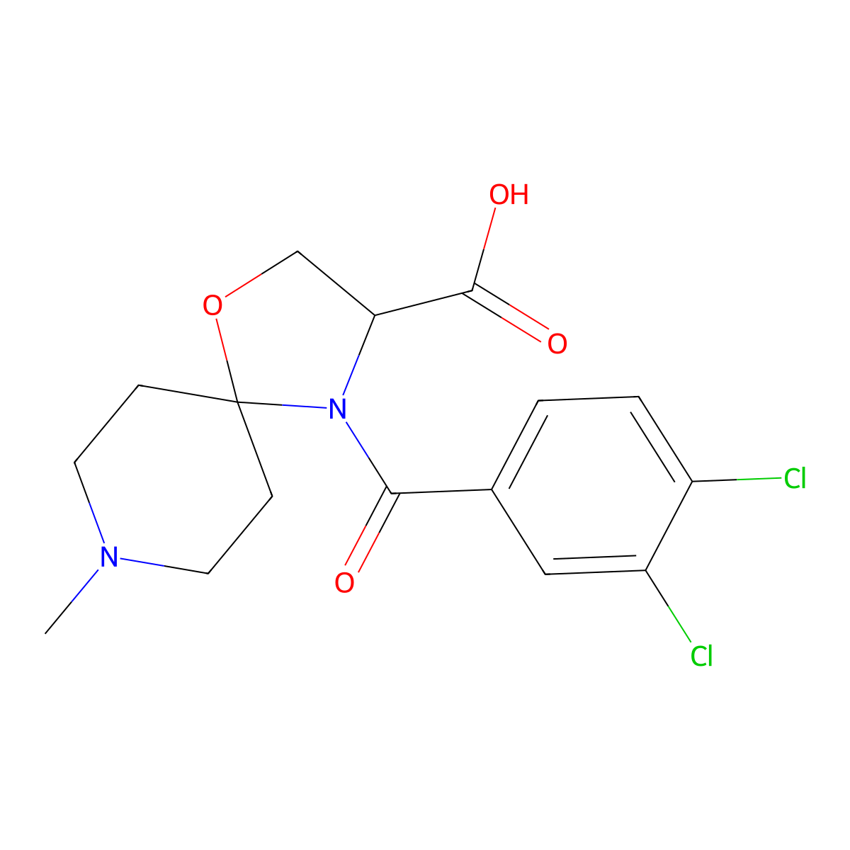 4-(3,4-Dichlorobenzoyl)-8-methyl-1-oxa-4,8-diazaspiro[4.5]decane-3-carboxylic acid molecular structure, CAS 1326810-30-3
