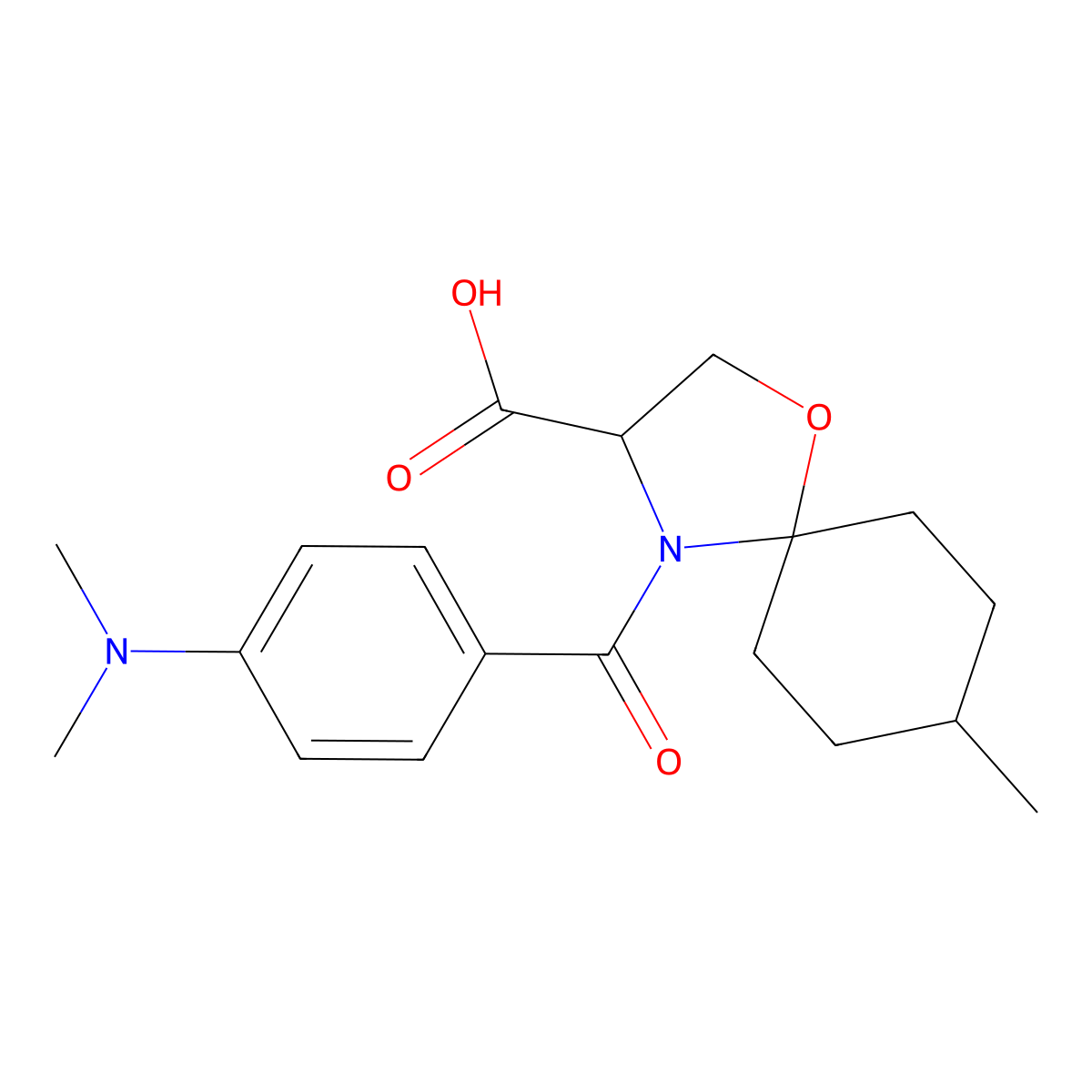 4-[4-(Dimethylamino)benzoyl]-8-methyl-1-oxa-4-azaspiro[4.5]decane-3-carboxylic acid molecular structure, CAS 1326810-33-6