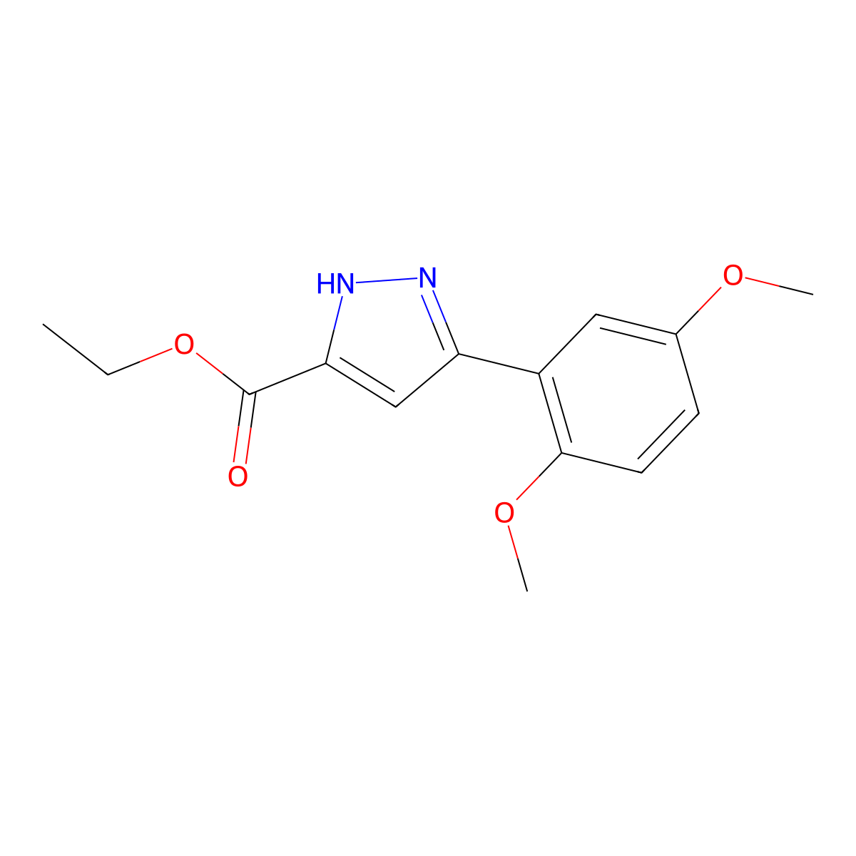 Ethyl 5-(2,5-dimethoxyphenyl)-1H-pyrazole-3-carboxylate molecular structure, CAS 1326810-38-1
