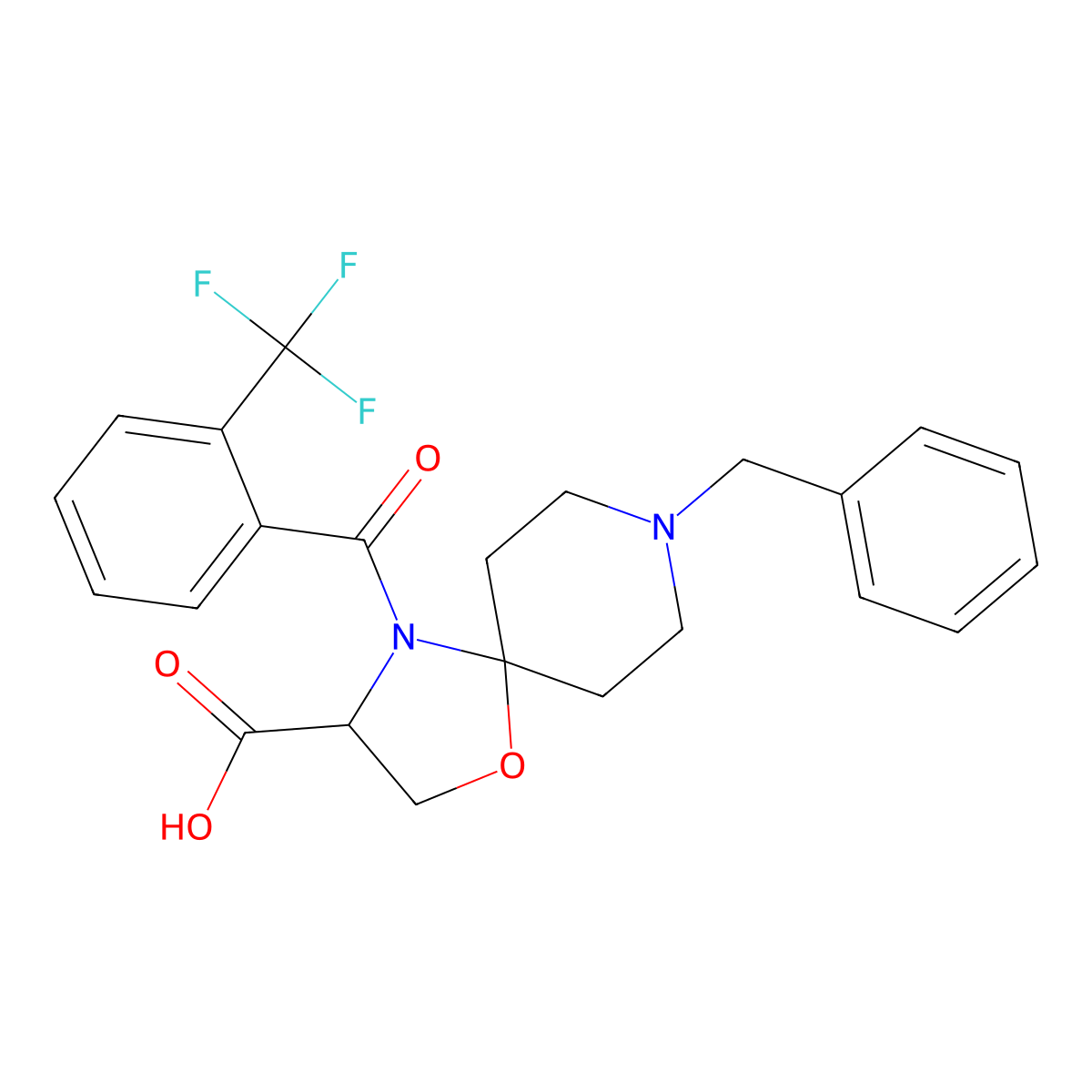 8-Benzyl-4-[2-(trifluoromethyl)benzoyl]-1-oxa-4,8-diazaspiro[4.5]decane-3-carboxylic acid molecular structure, CAS 1326810-42-7