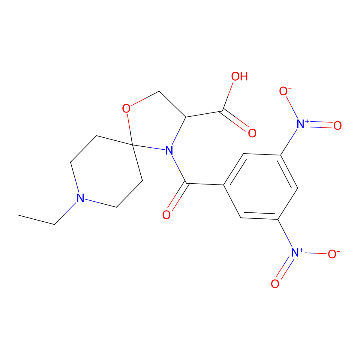 4-(3,5-Dinitrobenzoyl)-8-ethyl-1-oxa-4,8-diazaspiro[4.5]decane-3-carboxylic acid molecular structure, CAS 1326810-47-2