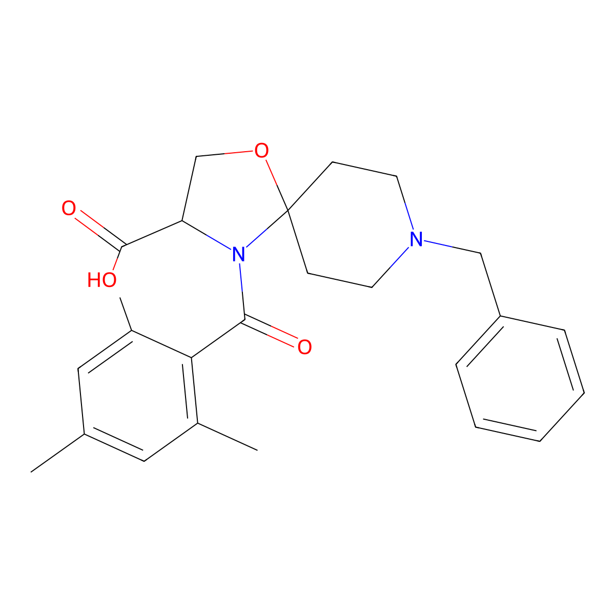 8-Benzyl-4-(2,4,6-trimethylbenzoyl)-1-oxa-4,8-diazaspiro[4.5]decane-3-carboxylic acid molecular structure, CAS 1326810-48-3