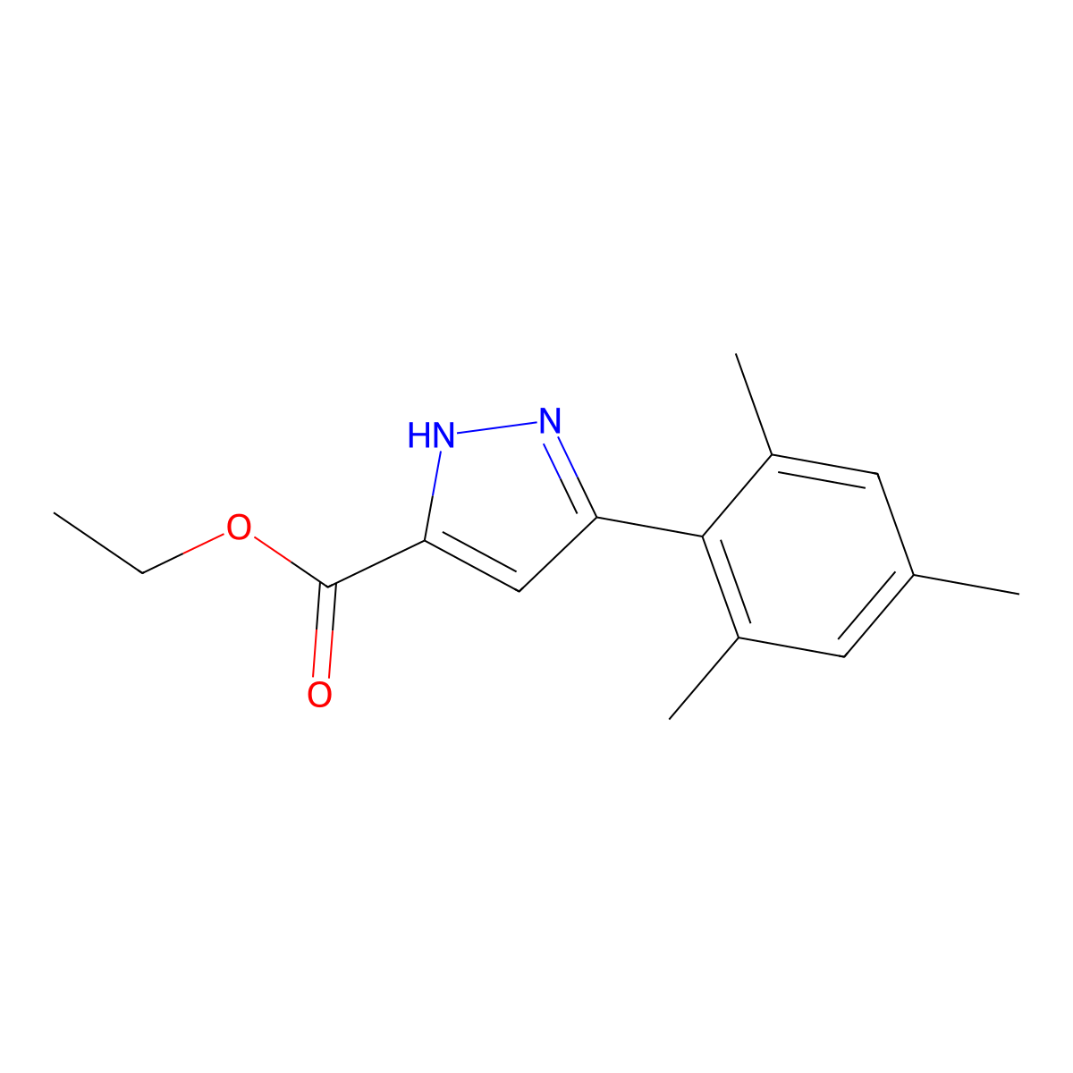 Ethyl 5-(2,4,6-trimethylphenyl)-1H-pyrazole-3-carboxylate molecular structure, CAS 1326810-52-9