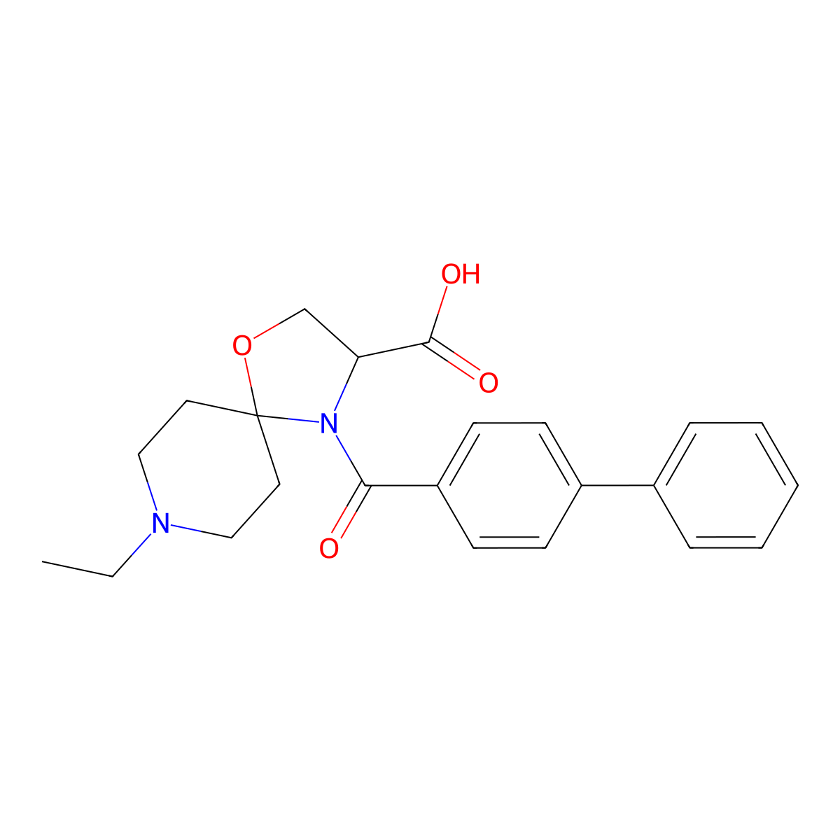 4-{[1,1'-Biphenyl]-4-carbonyl}-8-ethyl-1-oxa-4,8-diazaspiro[4.5]decane-3-carboxylic acid molecular structure, CAS 1326810-61-0