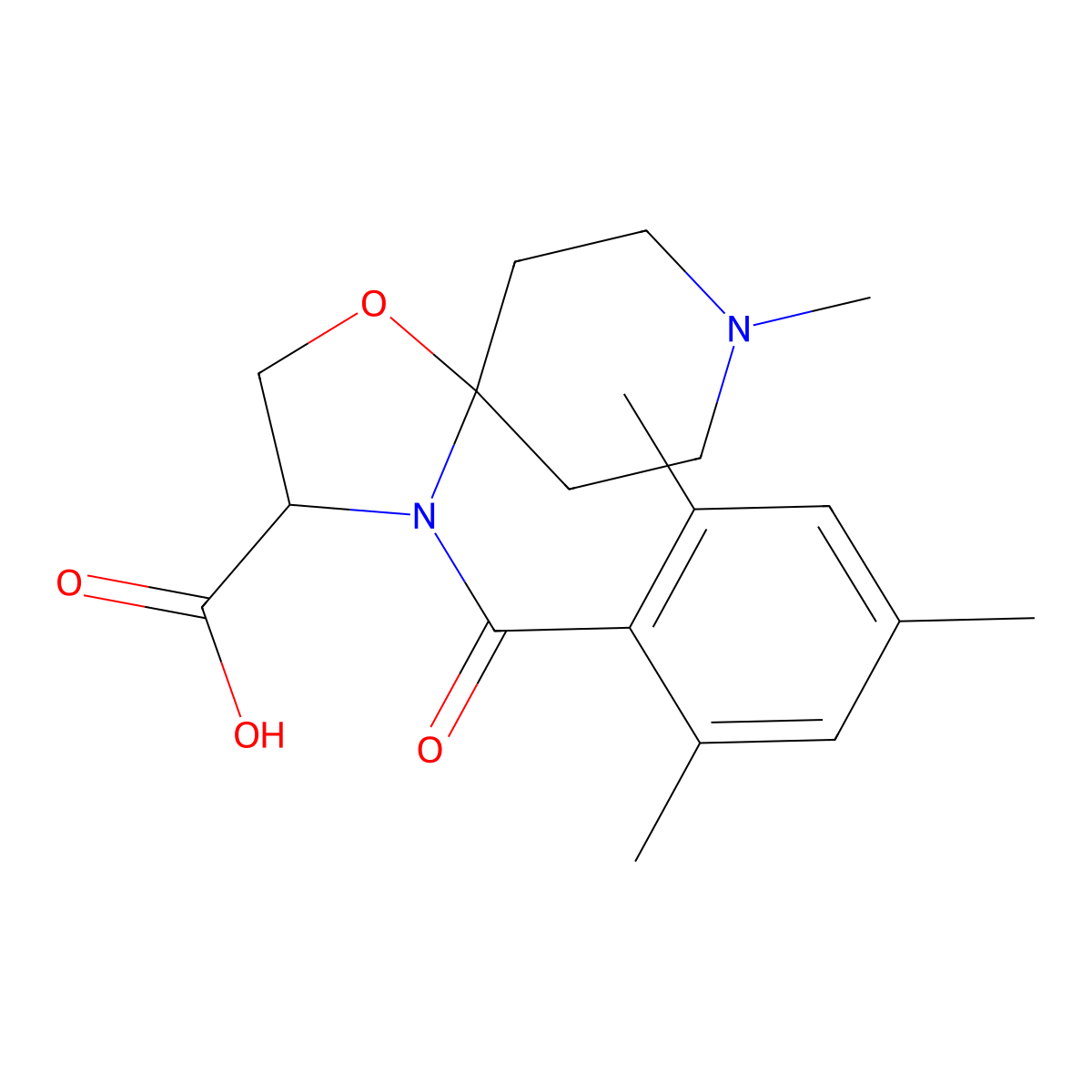 8-Methyl-4-(2,4,6-trimethylbenzoyl)-1-oxa-4,8-diazaspiro[4.5]decane-3-carboxylic acid molecular structure, CAS 1326810-62-1