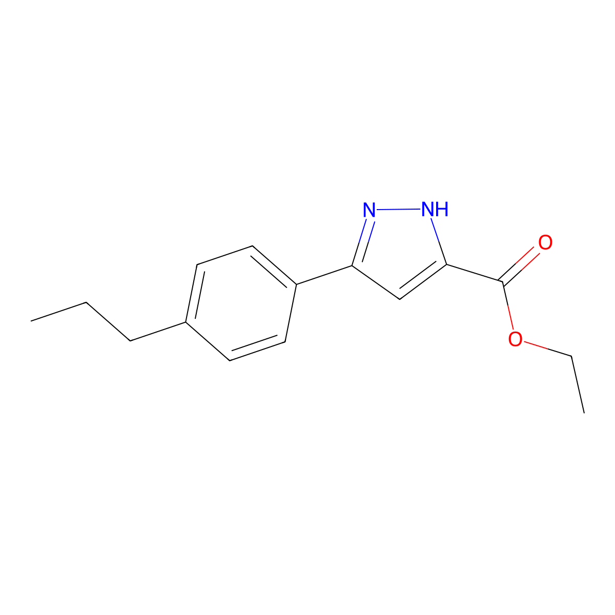 Ethyl 5-(4-propylphenyl)-1H-pyrazole-3-carboxylate molecular structure, CAS 1326810-63-2
