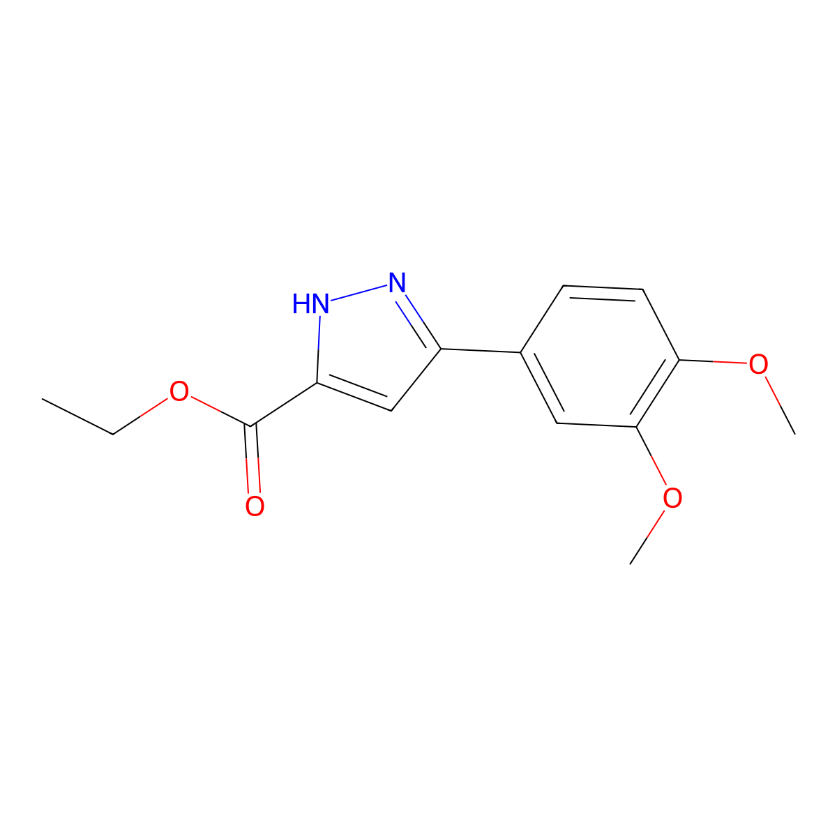 Ethyl 5-(3,4-dimethoxyphenyl)-1H-pyrazole-3-carboxylate molecular structure, CAS 1326810-68-7