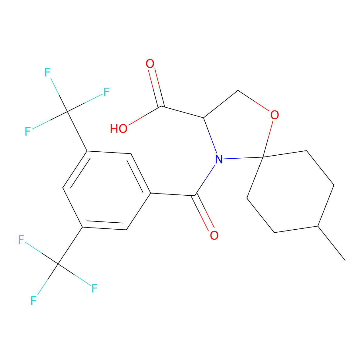 4-[3,5-Bis(trifluoromethyl)benzoyl]-8-methyl-1-oxa-4-azaspiro[4.5]decane-3-carboxylic acid molecular structure, CAS 1326810-71-2
