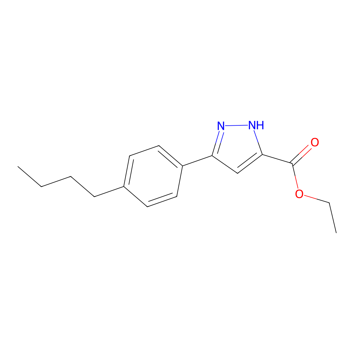 Ethyl 5-(4-butylphenyl)-1H-pyrazole-3-carboxylate molecular structure, CAS 1326810-75-6
