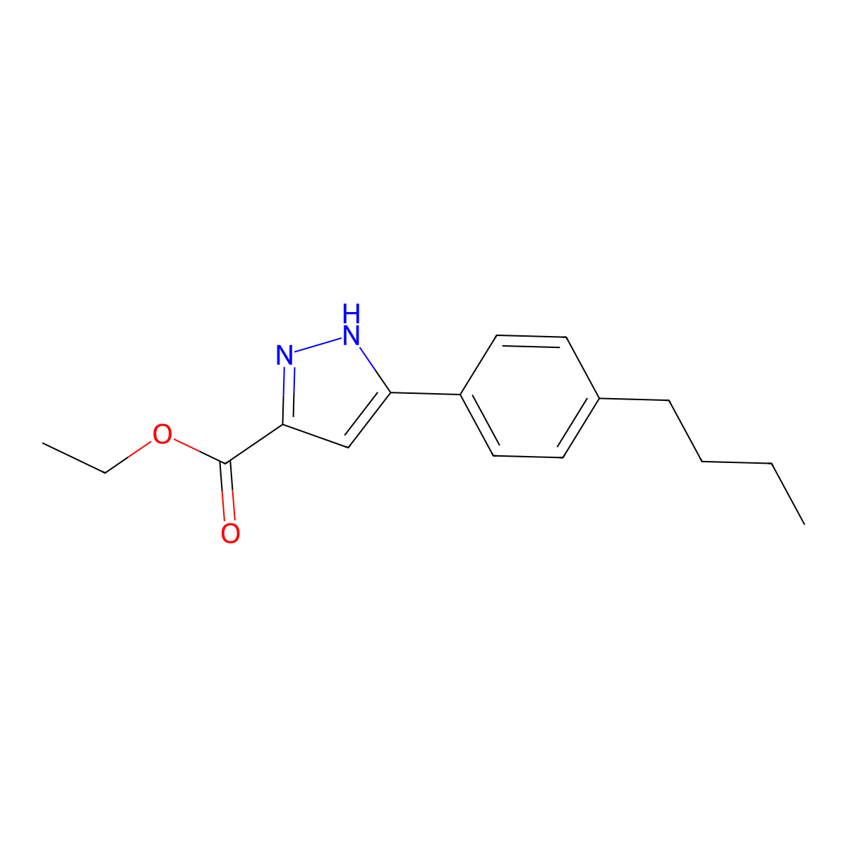 Ethyl 5-(4-butylphenyl)-1H-pyrazole-3-carboxylate molecular structure, CAS 1326810-75-6