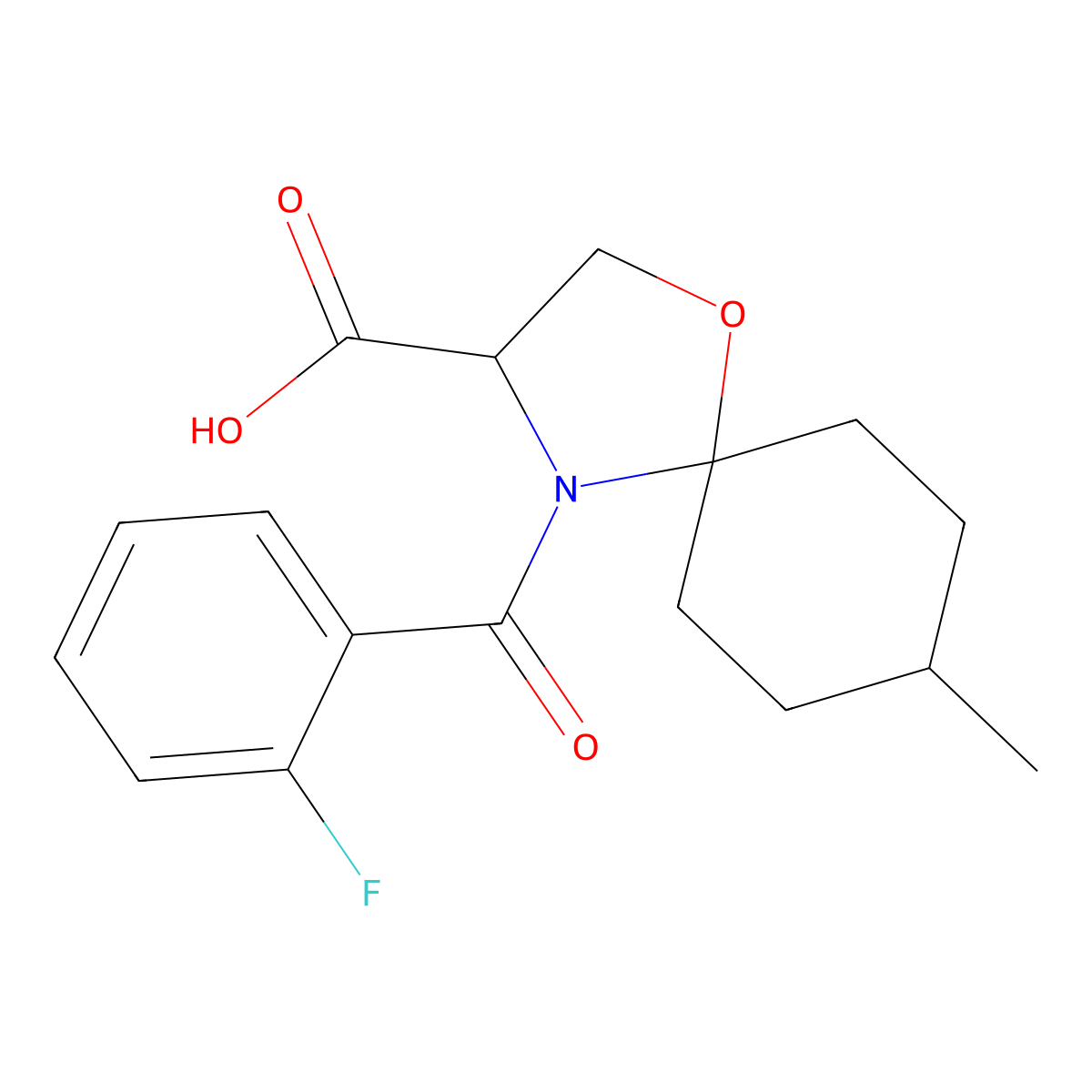 4-(2-Fluorobenzoyl)-8-methyl-1-oxa-4-azaspiro[4.5]decane-3-carboxylic acid molecular structure, CAS 1326810-80-3
