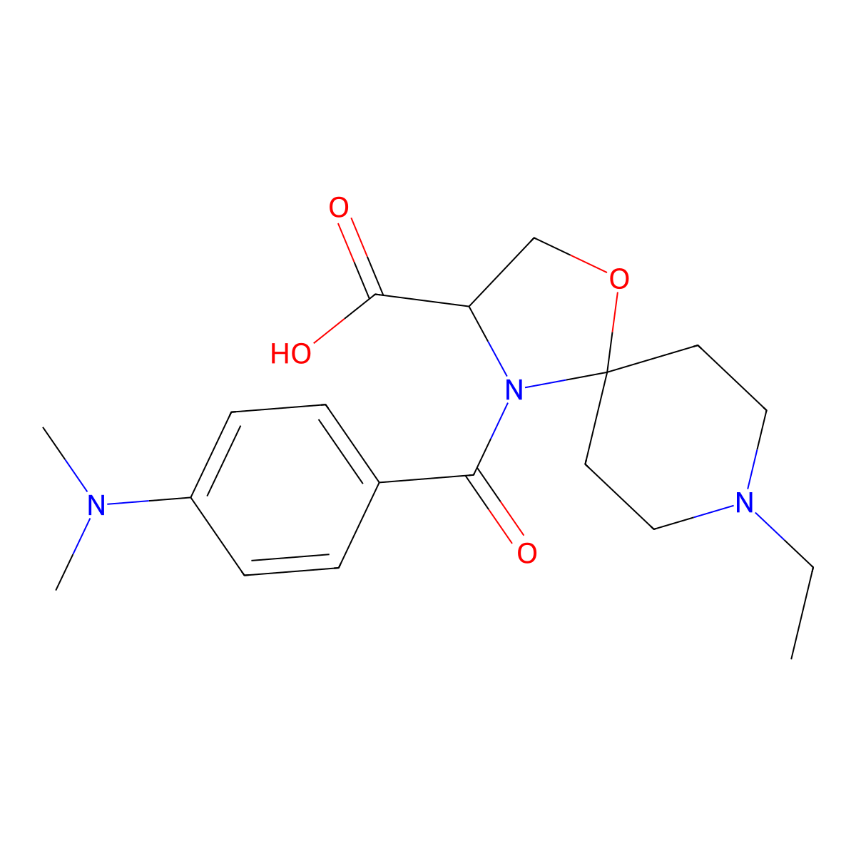 4-[4-(Dimethylamino)benzoyl]-8-ethyl-1-oxa-4,8-diazaspiro[4.5]decane-3-carboxylic acid molecular structure, CAS 1326810-82-5