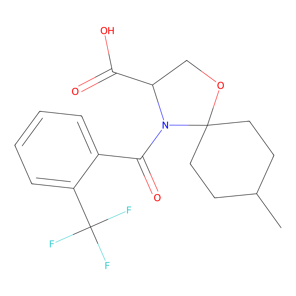 8-Methyl-4-[2-(trifluoromethyl)benzoyl]-1-oxa-4-azaspiro[4.5]decane-3-carboxylic acid molecular structure, CAS 1326810-94-9