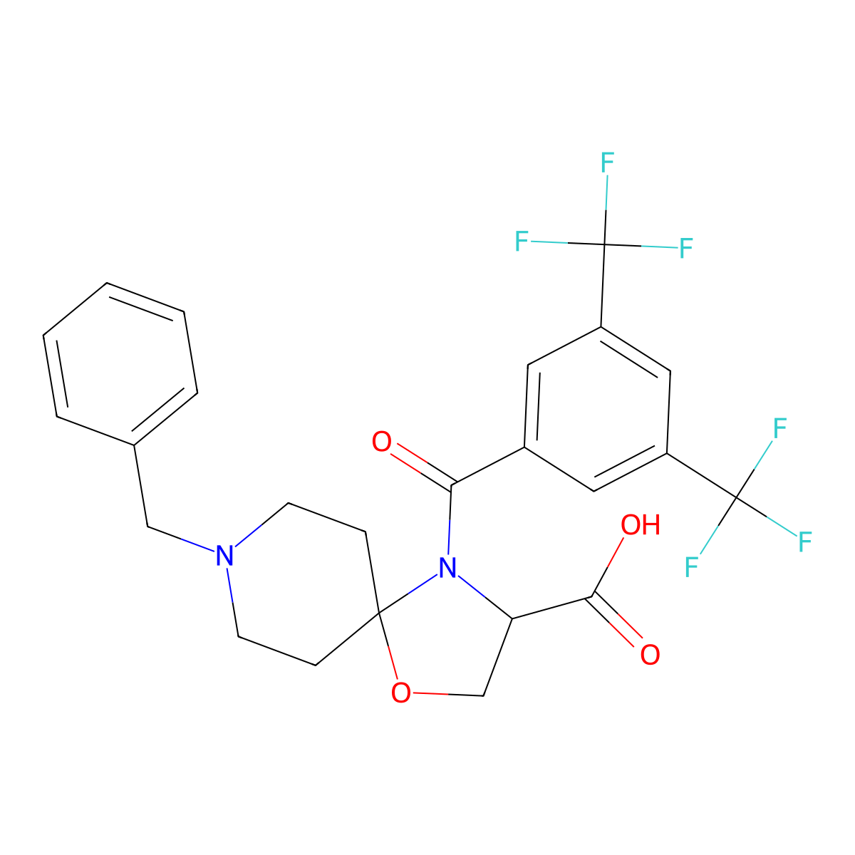 8-Benzyl-4-[3,5-bis(trifluoromethyl)benzoyl]-1-oxa-4,8-diazaspiro[4.5]decane-3-carboxylic acid molecular structure, CAS 1326811-04-4