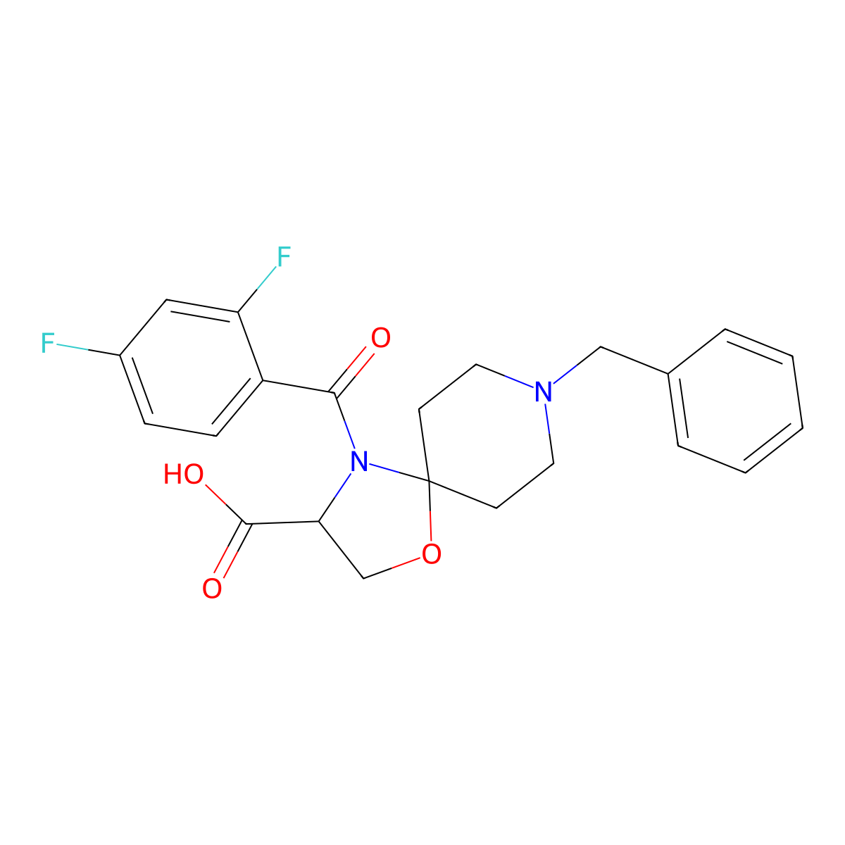 8-Benzyl-4-(2,4-difluorobenzoyl)-1-oxa-4,8-diazaspiro[4.5]decane-3-carboxylic acid molecular structure, CAS 1326811-14-6