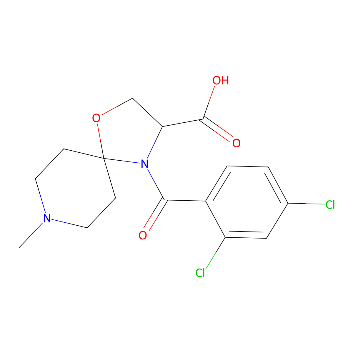 4-(2,4-Dichlorobenzoyl)-8-methyl-1-oxa-4,8-diazaspiro[4.5]decane-3-carboxylic acid molecular structure, CAS 1326811-15-7