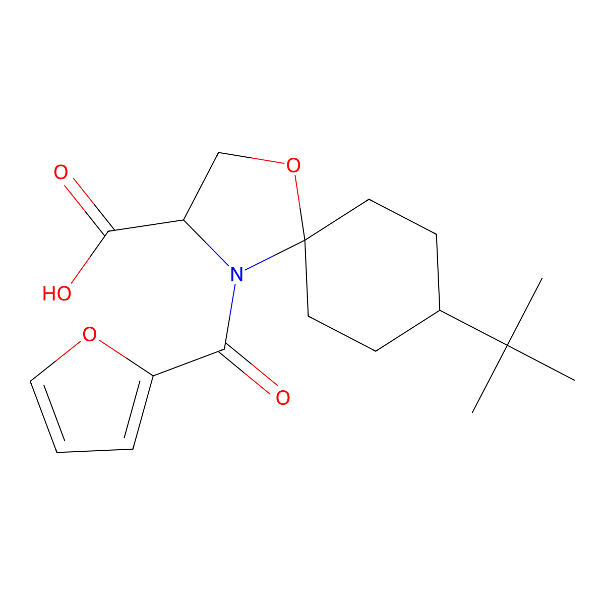 8-tert-Butyl-4-(furan-2-carbonyl)-1-oxa-4-azaspiro[4.5]decane-3-carboxylic acid molecular structure, CAS 1326811-32-8