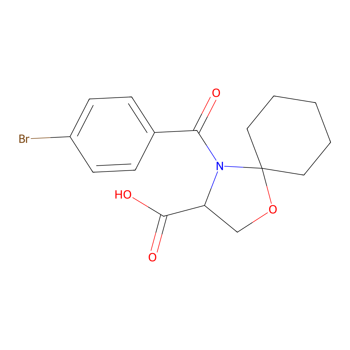 4-(4-Bromobenzoyl)-1-oxa-4-azaspiro[4.5]decane-3-carboxylic acid molecular structure, CAS 1326811-39-5