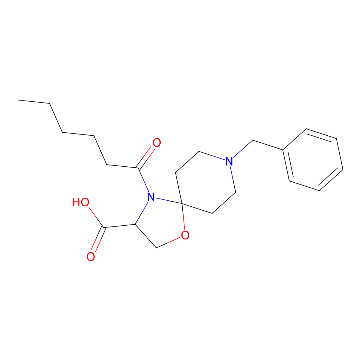 8-Benzyl-4-hexanoyl-1-oxa-4,8-diazaspiro[4.5]decane-3-carboxylic acid molecular structure, CAS 1326811-52-2